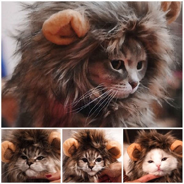 Funny Cute Pet Cat Costume Lion Mane Wig Cap Hat for Cat Dog Halloween Christmas Clothes Fancy Dress with Ears Pet Clothes   3