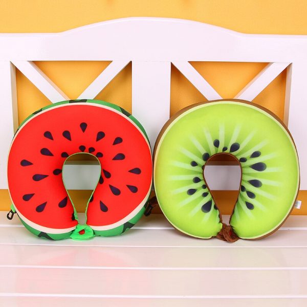 1pcs 6 Colors Fruit U Shaped Pillow Protect the Neck Travel Watermelon Lemon Kiwi Orange Pillows Cushion 2